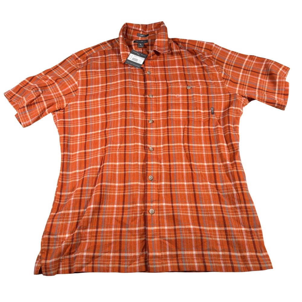 Eddie Bauer Breezeway Shirt Mens L Cayenne Orange Plaid Short Sleeve Button Down